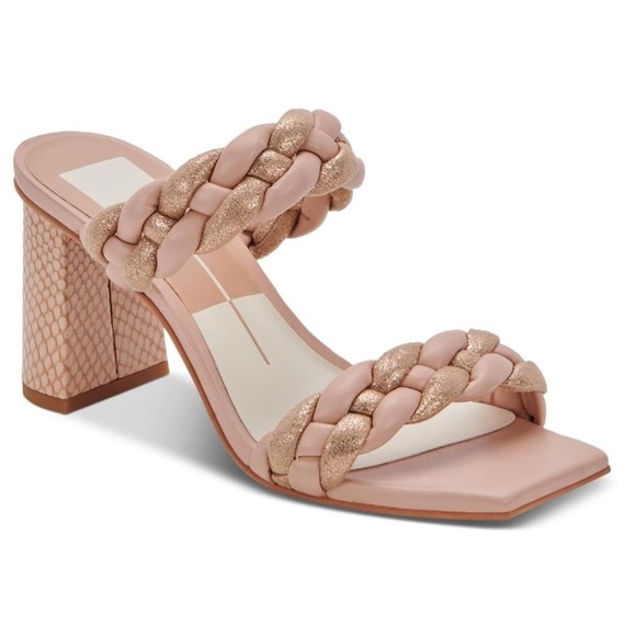 Dolce Vita Shoes - Dolce Vita Nude‎ Gold Braided Block Heel Slide Sandal Square Toe Womens 9 New